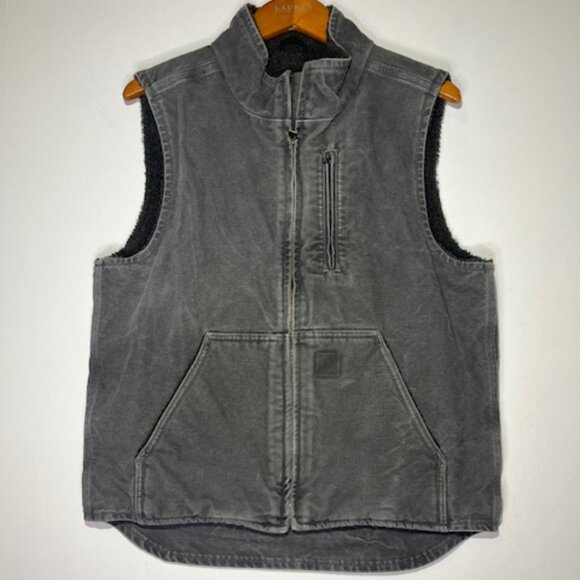 Carhartt Other - Carhartt Men's Utility Hunting Canvas Full Zip Gray Sherpa Lined Vest Sz M